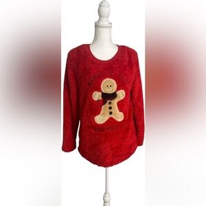 Secret Treasures Red Sweater with Gingerbread Design